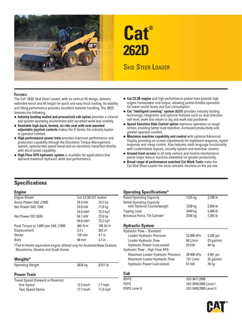 cat 262d specs pdf